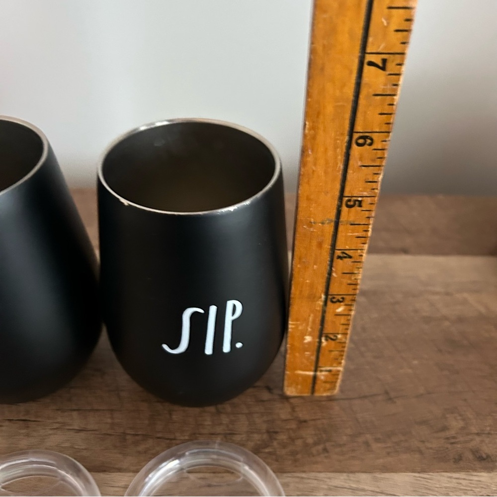 Rae Dunn Sip and Chill Black Insulated Stemless Wine Tumblers Cups Set of 2 - Picture 3 of 6